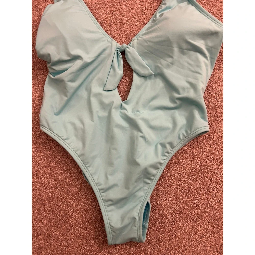 The Bikini Lab One Piece Swimsuit Womens Small Blue Excellent Front Tie Cutout